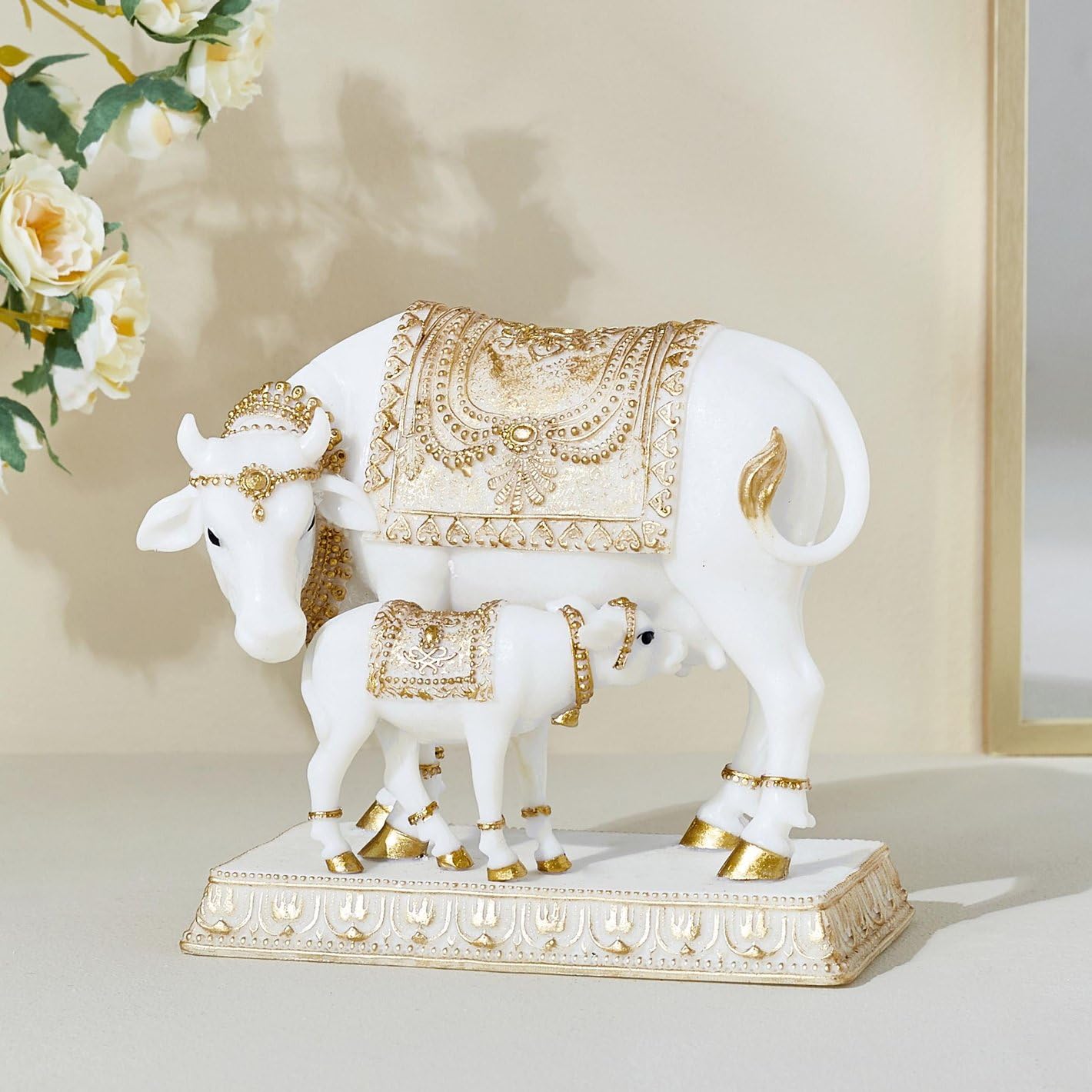 Kamdhenu Cow and Calf - Golden Plated